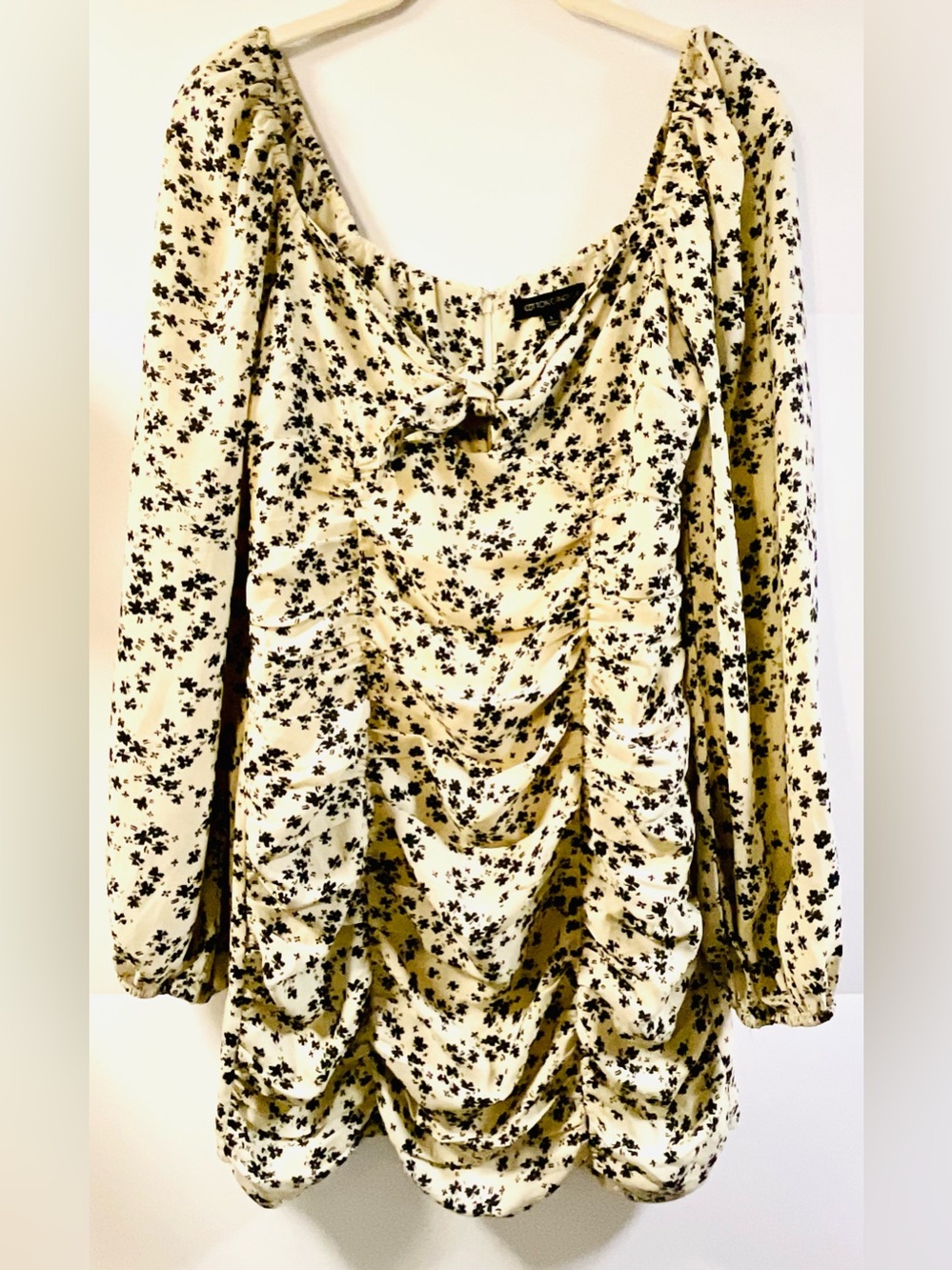 Cotton Candy LA-Size S-Cream & Blk Flowers Long Sleeve Mini Cocktail Dress.